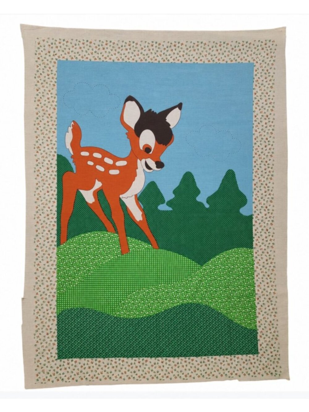 Vintage 1970s Paragon Bambi Fabric Quilt Panel, Disney Woodland Nursery Design,